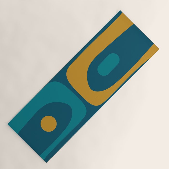 Mid Century Modern Minimalist Abstract Piquet Pattern in Moroccan Teal Blue and Mustard Gold Yoga Mat Gallery Image 1