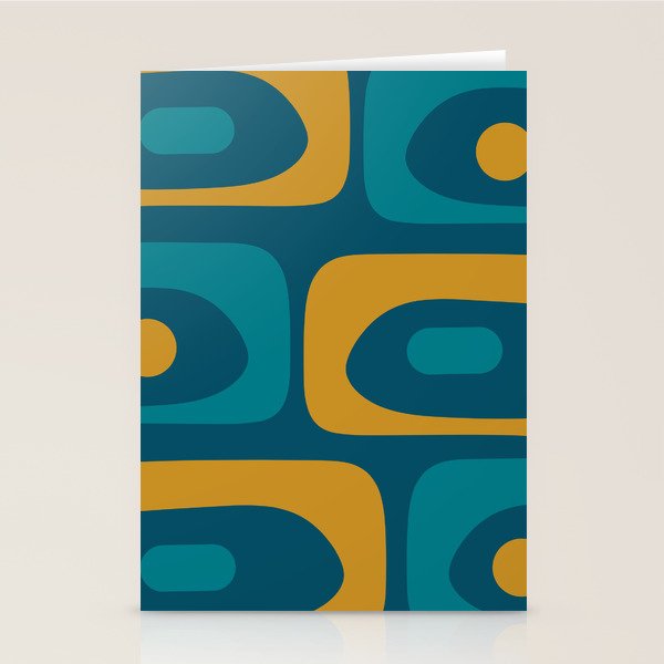 Mid Century Modern Minimalist Abstract Piquet Pattern in Moroccan Teal Blue and Mustard Gold Stationery Card Gallery Image 2