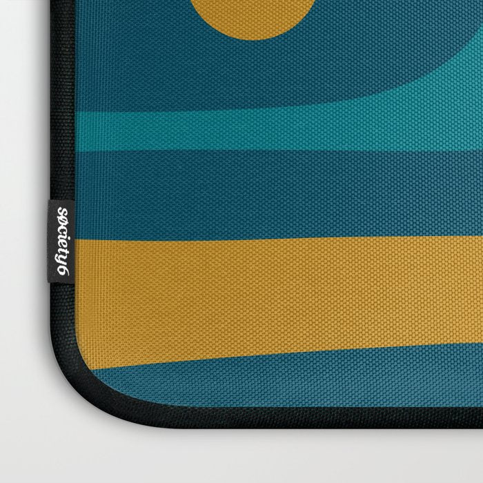 Mid Century Modern Minimalist Abstract Piquet Pattern in Moroccan Teal Blue and Mustard Gold Laptop Sleeve Gallery Image 3