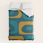 Mid Century Modern Minimalist Abstract Piquet Pattern in Moroccan Teal Blue and Mustard Gold Duvet Cover Gallery Image 6