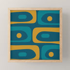 Mid Century Modern Minimalist Abstract Piquet Pattern in Moroccan Teal Blue and Mustard Gold Mini Art Print Gallery Image 1