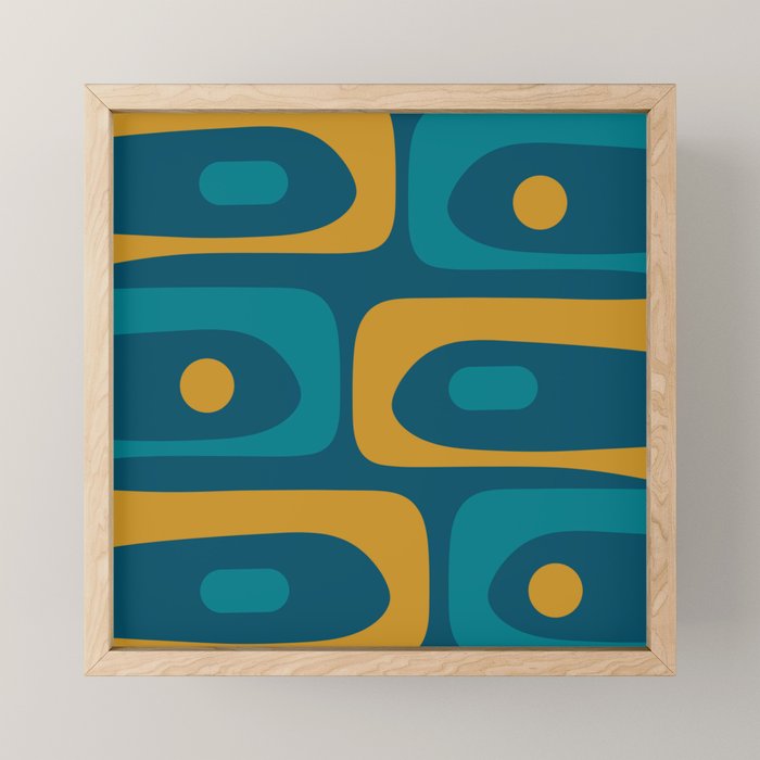 Mid Century Modern Minimalist Abstract Piquet Pattern in Moroccan Teal Blue and Mustard Gold Mini Art Print Gallery Image 1