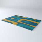 Mid Century Modern Minimalist Abstract Piquet Pattern in Moroccan Teal Blue and Mustard Gold Rug Gallery Image 3