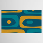 Mid Century Modern Minimalist Abstract Piquet Pattern in Moroccan Teal Blue and Mustard Gold Tablecloth Gallery Image 2