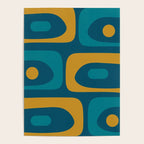 Mid Century Modern Minimalist Abstract Piquet Pattern in Moroccan Teal Blue and Mustard Gold Poster Gallery Image 4