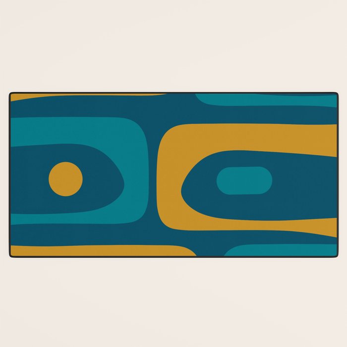 Mid Century Modern Minimalist Abstract Piquet Pattern in Moroccan Teal Blue and Mustard Gold Desk Mat Gallery Image 3