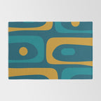 Mid Century Modern Minimalist Abstract Piquet Pattern in Moroccan Teal Blue and Mustard Gold Rug Gallery Image 2