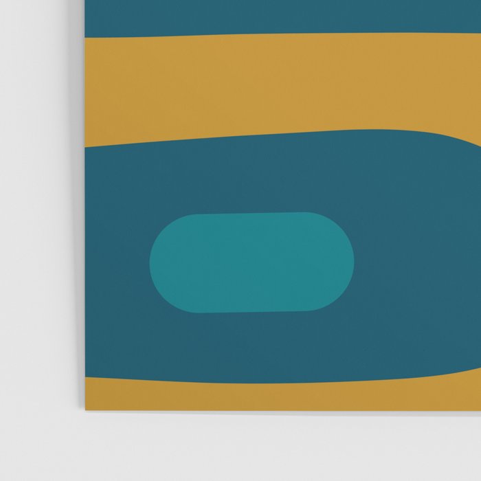 Mid Century Modern Minimalist Abstract Piquet Pattern in Moroccan Teal Blue and Mustard Gold Poster Gallery Image 3