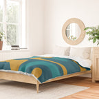 Mid Century Modern Minimalist Abstract Piquet Pattern in Moroccan Teal Blue and Mustard Gold Duvet Cover Gallery Image 2