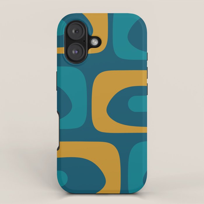 Mid Century Modern Minimalist Abstract Piquet Pattern in Moroccan Teal Blue and Mustard Gold iPhone Case Gallery Image 1
