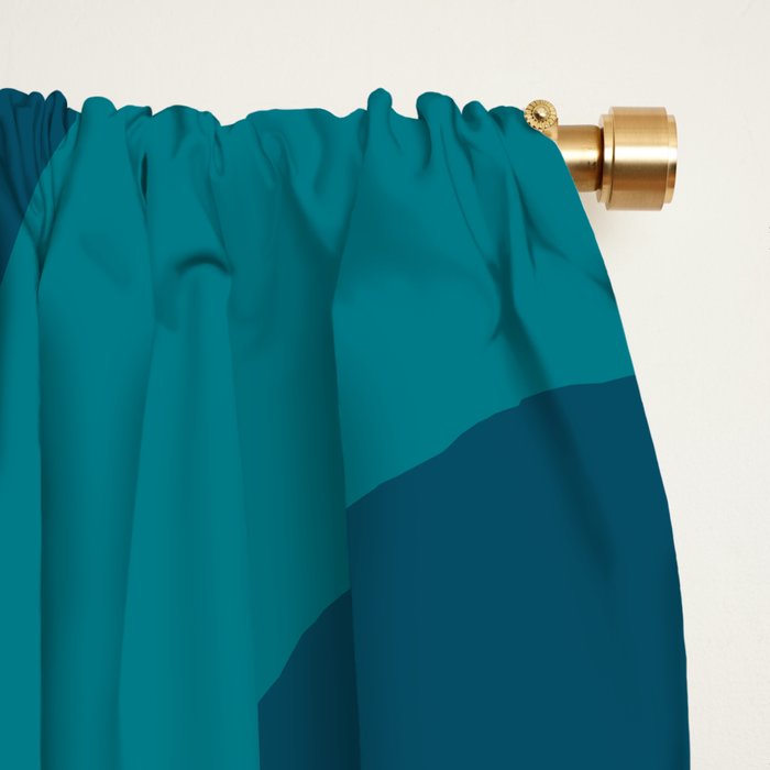 Mid Century Modern Minimalist Abstract Piquet Pattern in Moroccan Teal Blue and Mustard Gold Window Curtain Gallery Image 2