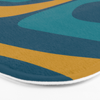 Mid Century Modern Minimalist Abstract Piquet Pattern in Moroccan Teal Blue and Mustard Gold Bath Mat Gallery Image 3