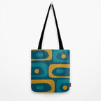 Mid Century Modern Minimalist Abstract Piquet Pattern in Moroccan Teal Blue and Mustard Gold Tote Bag Gallery Image 2