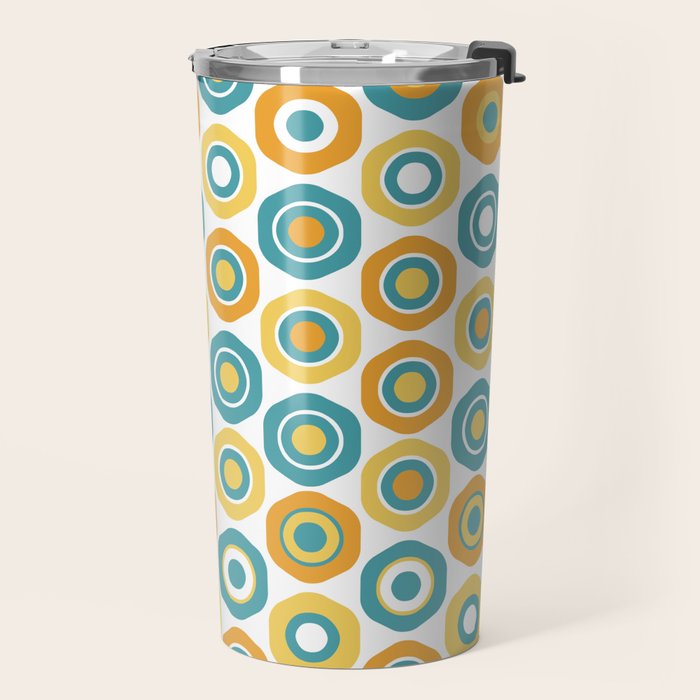 Buttons - Geometric Pattern in Turquoise, Orange, Yellow, and White Travel Mug Gallery Image 2