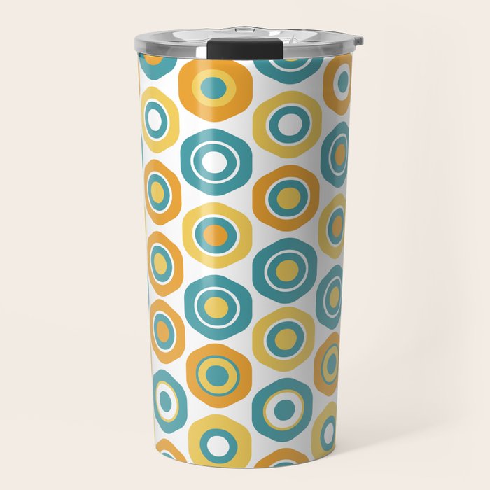 Buttons - Geometric Pattern in Turquoise, Orange, Yellow, and White Travel Mug Gallery Image 1