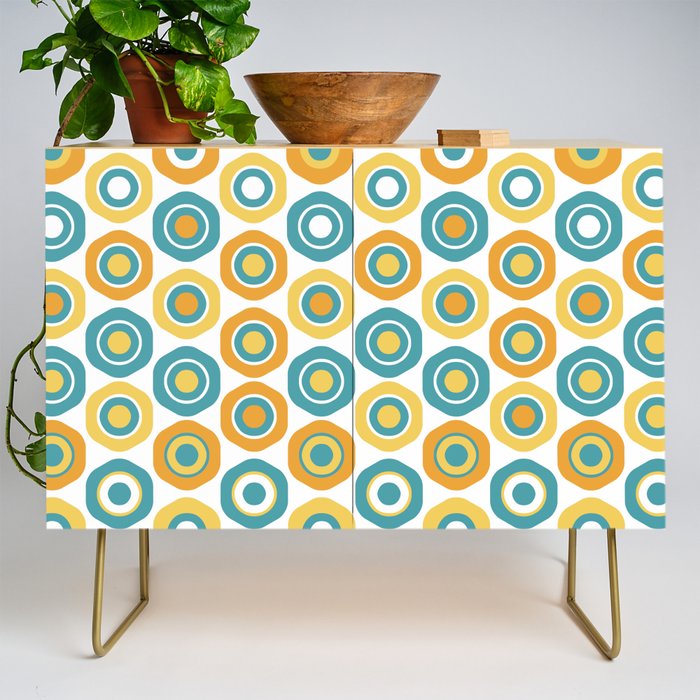 Buttons - Geometric Pattern in Turquoise, Orange, Yellow, and White Credenza Gallery Image 1