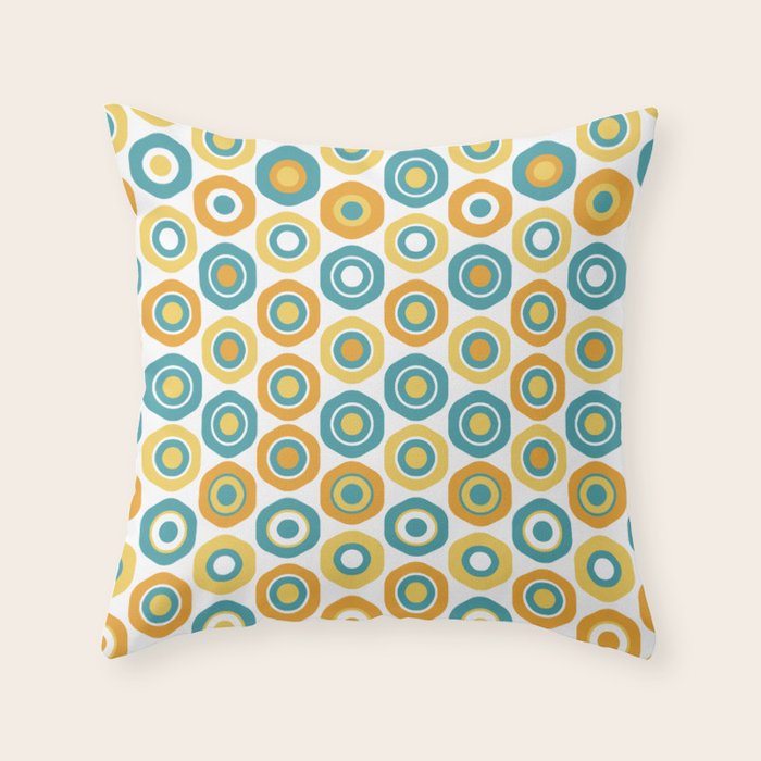Buttons - Geometric Pattern in Turquoise, Orange, Yellow, and White Throw Pillow Gallery Image 1