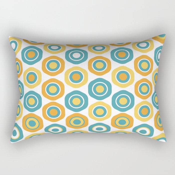 Buttons - Geometric Pattern in Turquoise, Orange, Yellow, and White Rectangular Pillow Gallery Image 1