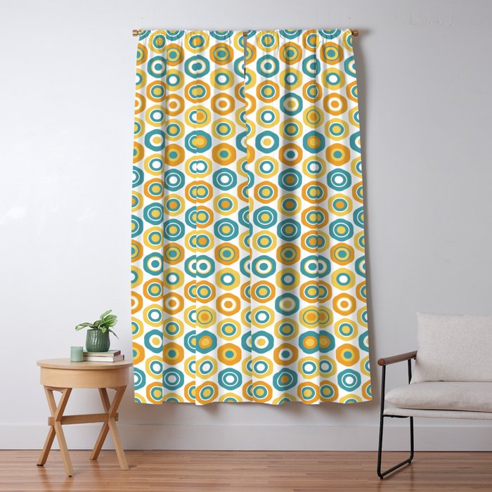 Buttons - Geometric Pattern in Turquoise, Orange, Yellow, and White Window Curtain Gallery Image 1