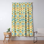 Buttons - Geometric Pattern in Turquoise, Orange, Yellow, and White Window Curtain Gallery Image 5