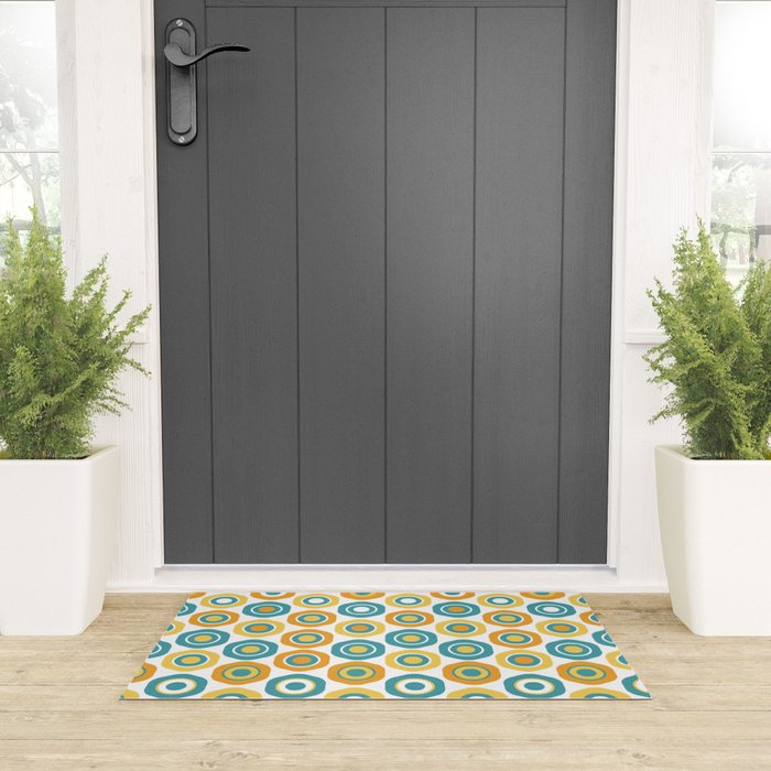 Buttons - Geometric Pattern in Turquoise, Orange, Yellow, and White Welcome Mat Gallery Image 3