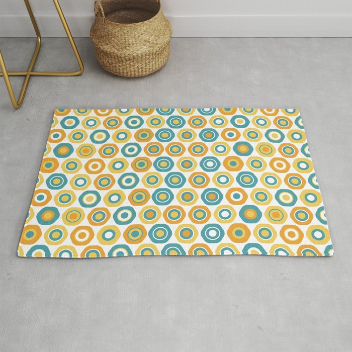 Buttons - Geometric Pattern in Turquoise, Orange, Yellow, and White Rug Gallery Image 1