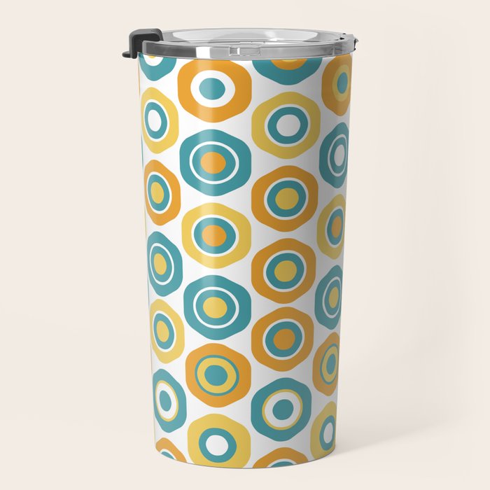 Buttons - Geometric Pattern in Turquoise, Orange, Yellow, and White Travel Mug Gallery Image 3