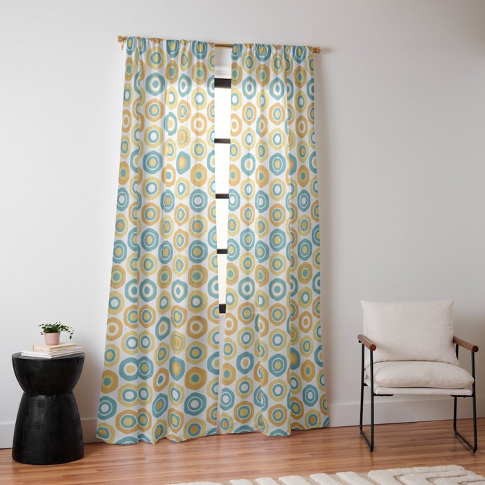 Buttons - Geometric Pattern in Turquoise, Orange, Yellow, and White Window Curtain Gallery Image 14