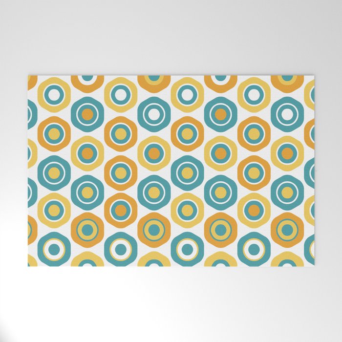 Buttons - Geometric Pattern in Turquoise, Orange, Yellow, and White Welcome Mat Gallery Image 1