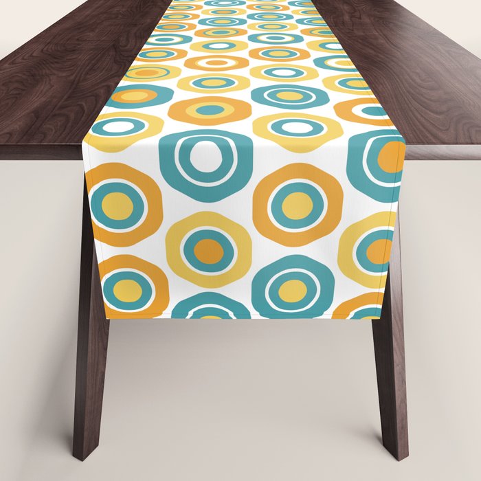 Buttons - Geometric Pattern in Turquoise, Orange, Yellow, and White Table Runner Gallery Image 1