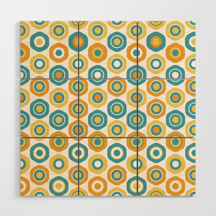 Buttons - Geometric Pattern in Turquoise, Orange, Yellow, and White Wood Wall Art Gallery Image 1