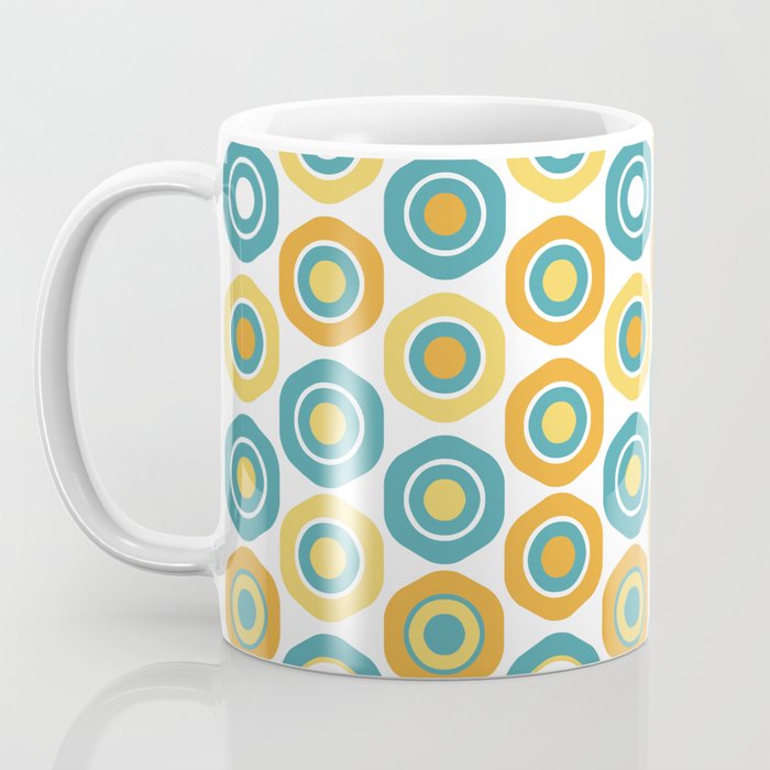 Buttons - Geometric Pattern in Turquoise, Orange, Yellow, and White Coffee Mug Gallery Image 3