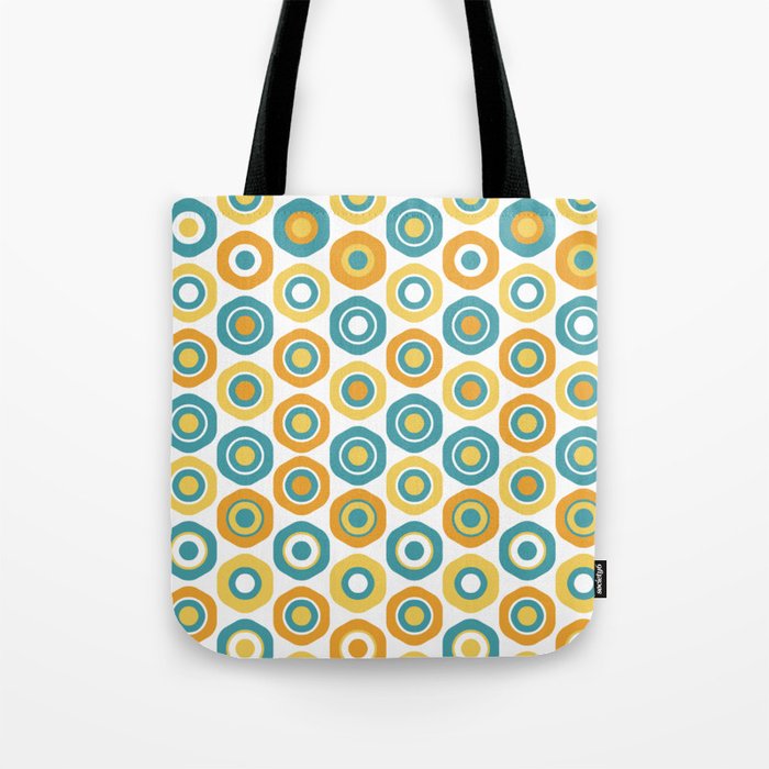 Buttons - Geometric Pattern in Turquoise, Orange, Yellow, and White Tote Bag Gallery Image 1