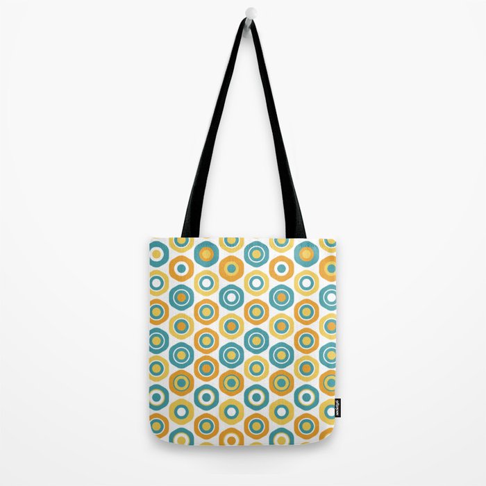 Buttons - Geometric Pattern in Turquoise, Orange, Yellow, and White Tote Bag Gallery Image 2