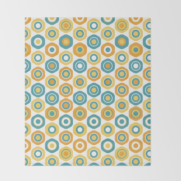Buttons - Geometric Pattern in Turquoise, Orange, Yellow, and White Throw Blanket Gallery Image 2