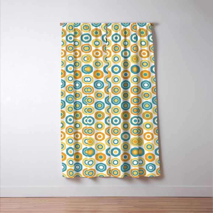 Buttons - Geometric Pattern in Turquoise, Orange, Yellow, and White Window Curtain Gallery Image 3