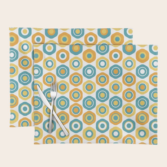 Buttons - Geometric Pattern in Turquoise, Orange, Yellow, and White Placemat Gallery Image 1