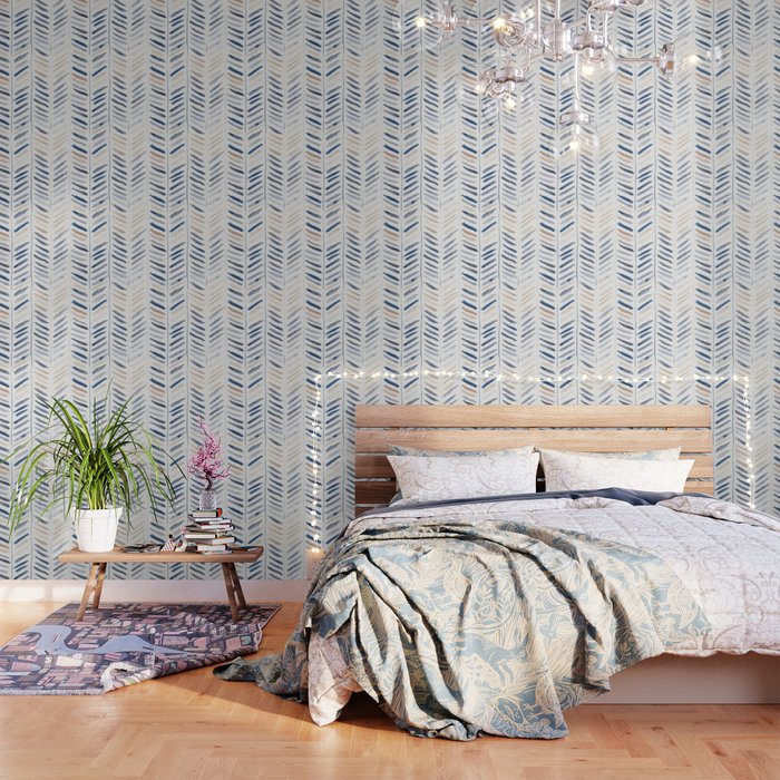 artistic herringbone in indigo and earthy shades Wallpaper Gallery Image 3