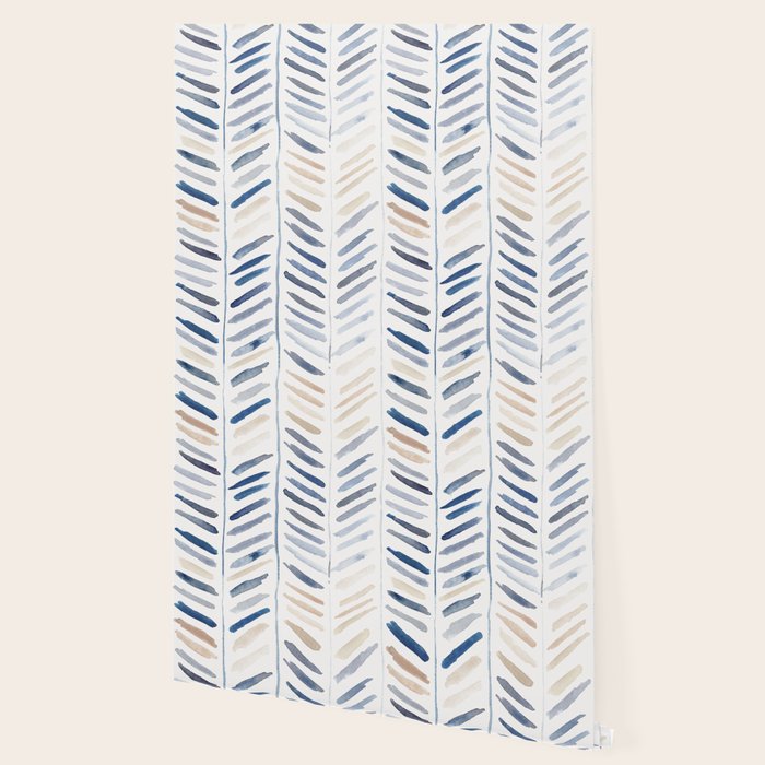 artistic herringbone in indigo and earthy shades Wallpaper Gallery Image 2