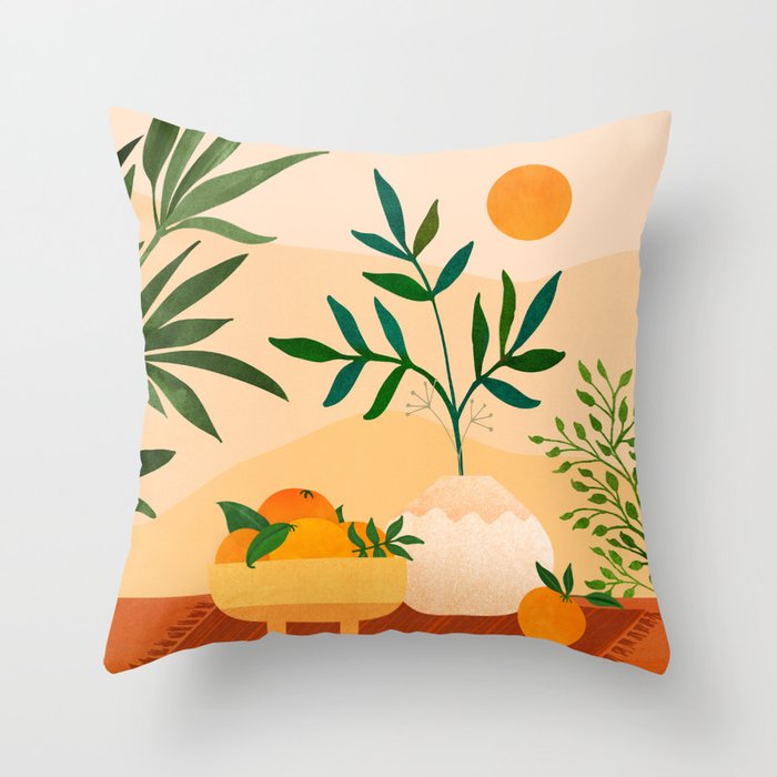 Bohemian Summer / Landscape Illustration Throw Pillow Gallery Image 1