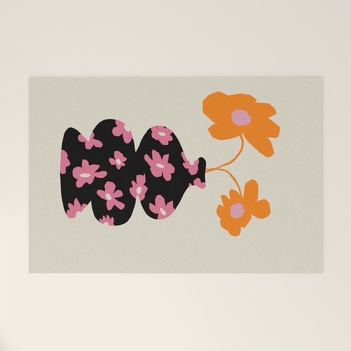 Black floral Vase Welcome Mat Gallery Image 1