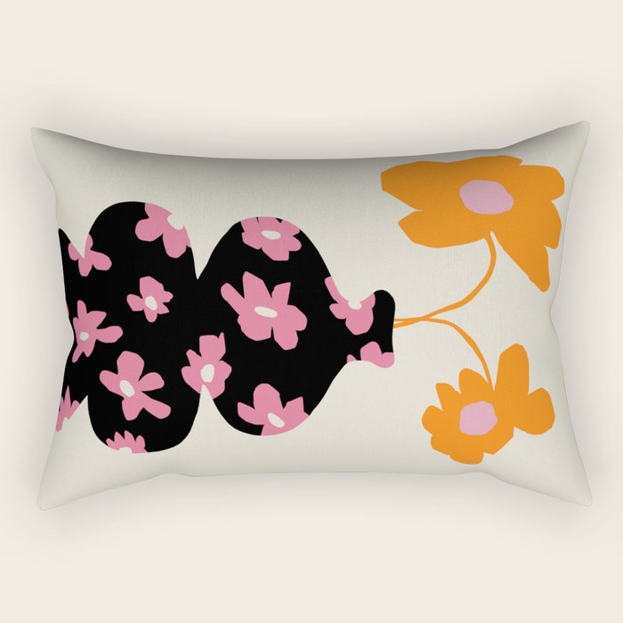 Black floral Vase Rectangular Pillow Gallery Image 1