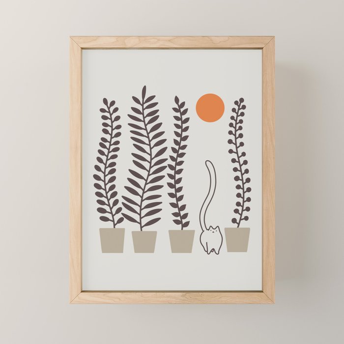 Cat and Plant 64: Dancing Tail Mini Art Print Gallery Image 1