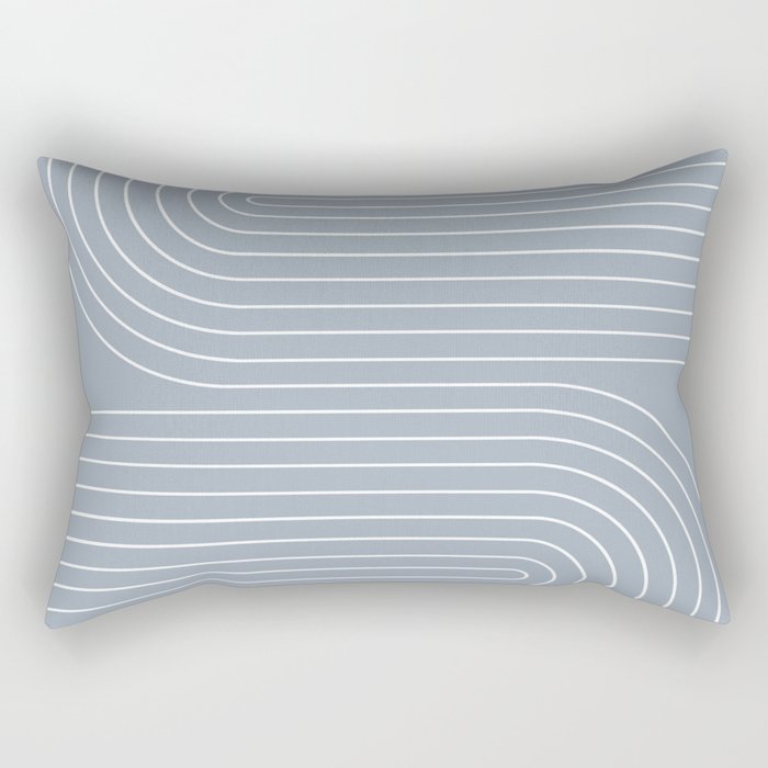 Minimal Line Curvature LXXVII Natural Blue Mid Century Modern Arch Abstract Rectangular Pillow Gallery Image 2
