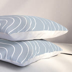Minimal Line Curvature LXXVII Natural Blue Mid Century Modern Arch Abstract Pillow Sham Gallery Image 3