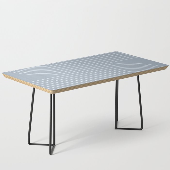 Minimal Line Curvature LXXVII Natural Blue Mid Century Modern Arch Abstract Coffee Table Gallery Image 1