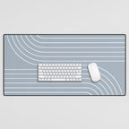 Minimal Line Curvature LXXVII Natural Blue Mid Century Modern Arch Abstract Desk Mat Gallery Image 1