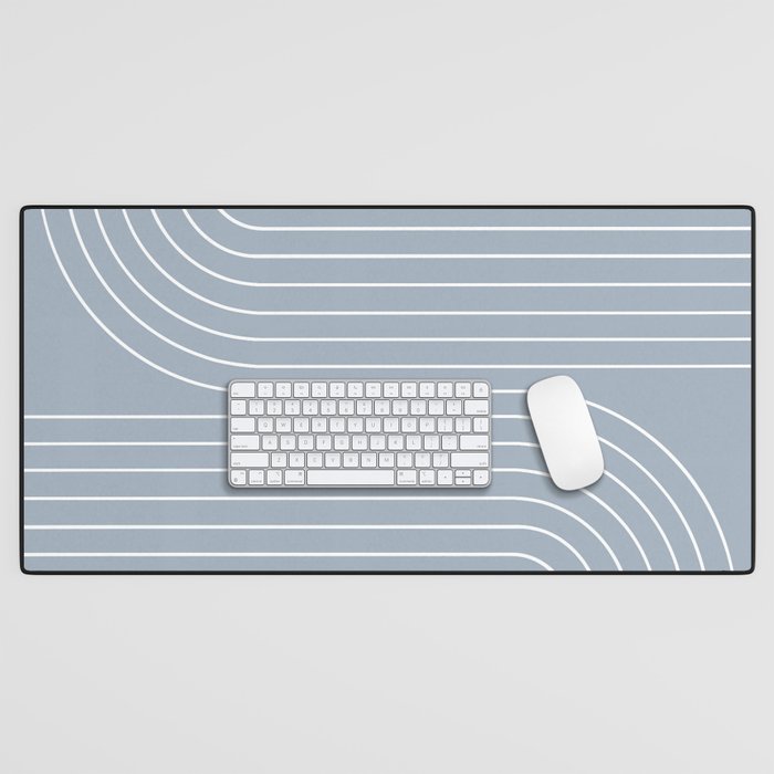 Minimal Line Curvature LXXVII Natural Blue Mid Century Modern Arch Abstract Desk Mat Gallery Image 1