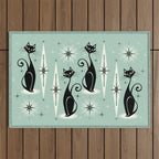 Mid Century Meow Retro Atomic Cats Mint Outdoor Rug Gallery Image 1