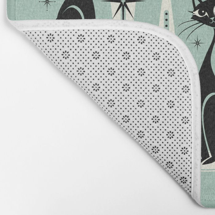 Mid Century Meow Retro Atomic Cats Mint Bath Mat Gallery Image 2